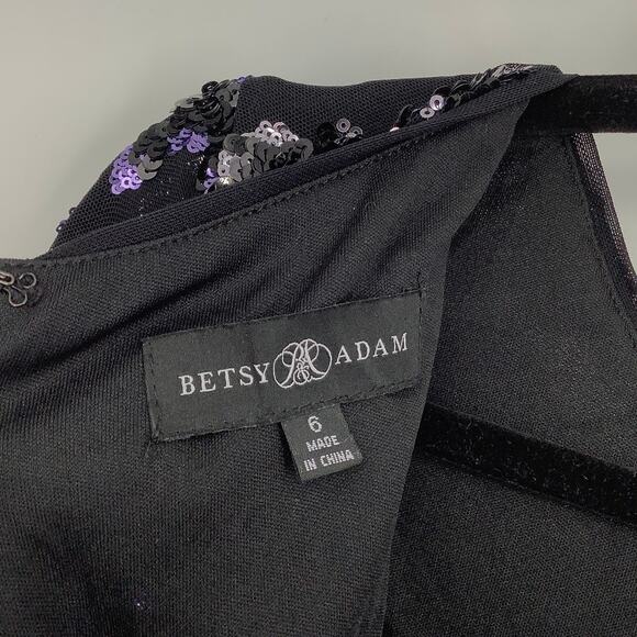 Betsy & Adam Womens 6 Black Floral Sequin Sheath Gown Dress Long Sleeve OS15-11 - Picture 5 of 10